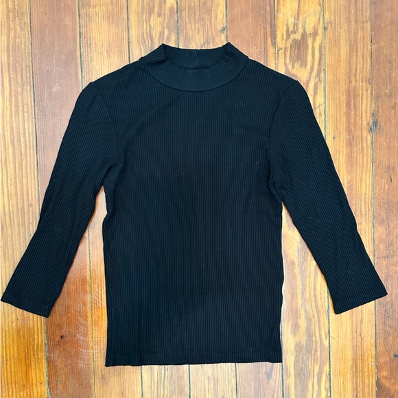 Black Ribbed Mock neck Top - Picture 1 of 3